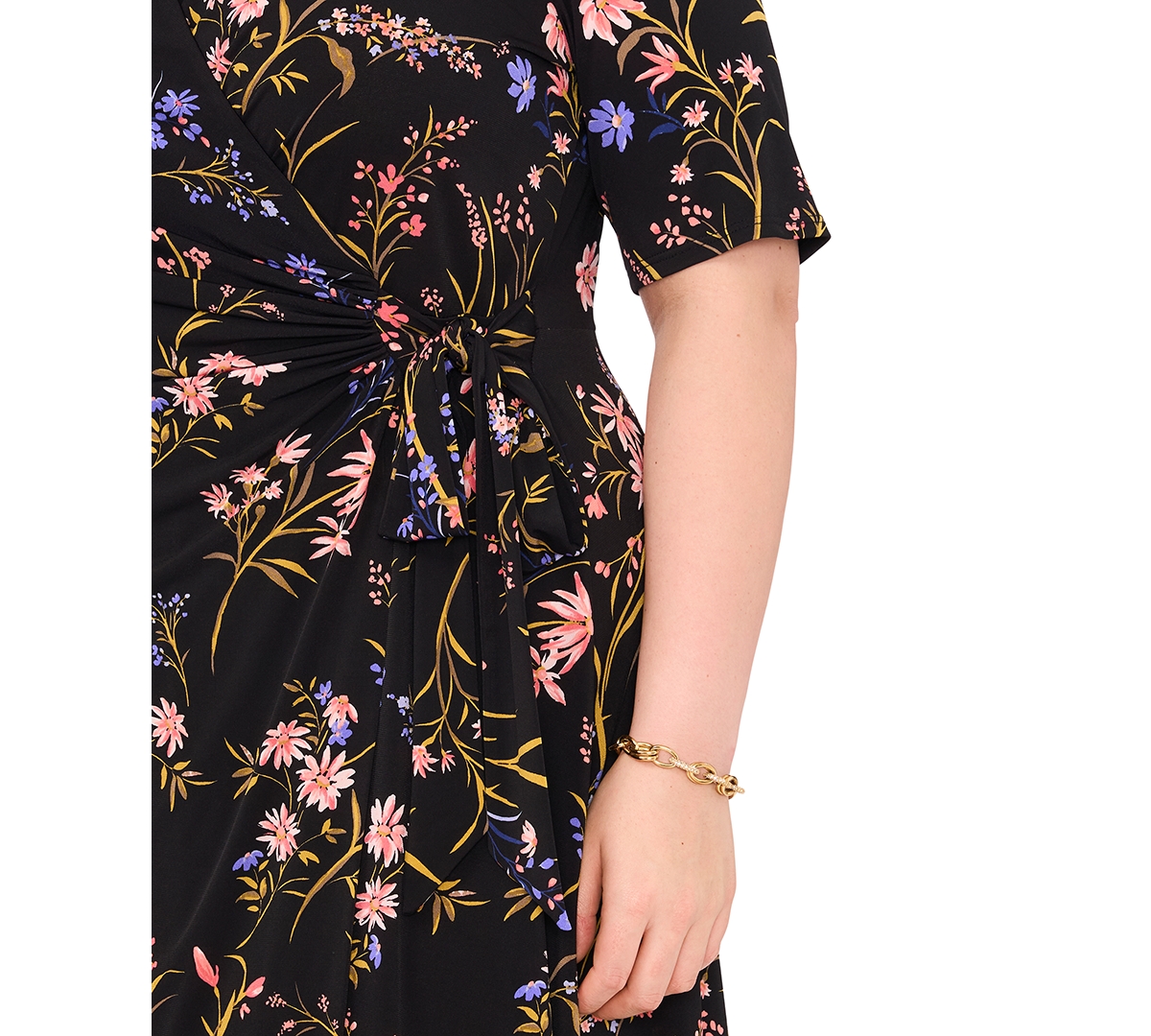 Shop Msk Plus Size Floral-print Wrap Midi Dress In Rich Black
