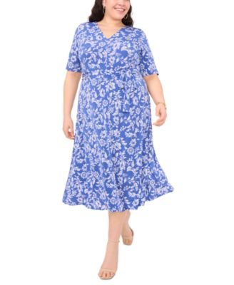 MSK Plus Size Printed Tie-Waist Midi Dress