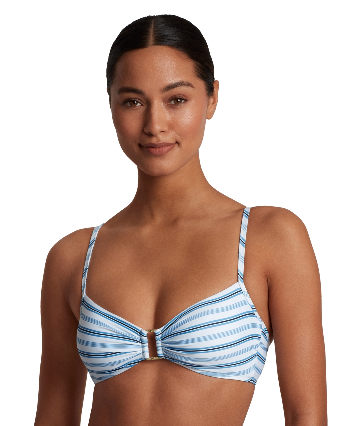 Shop Lauren Ralph Lauren Women's Striped Embellished Bikini Top In Multi