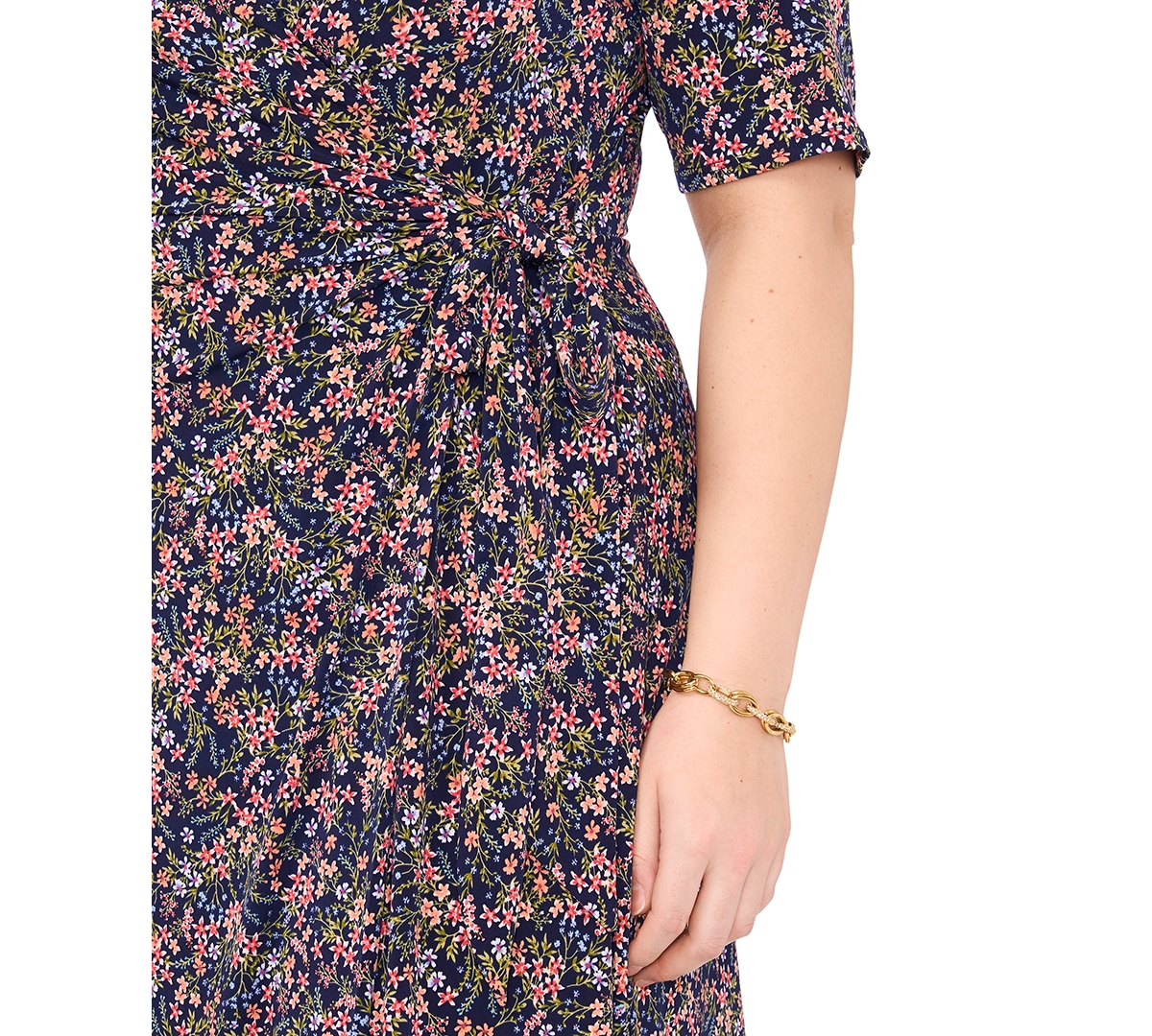 Shop Msk Plus Size Floral-print Wrap Midi Dress In Navy,multi