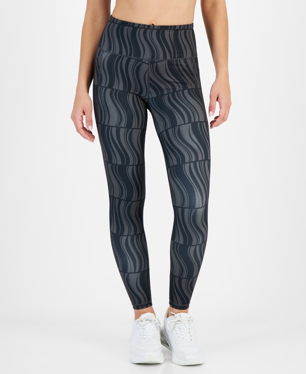 Shop Id Ideology Women's Compression Geo-print 7/8 Leggings, Created For Macy's In Deep Black