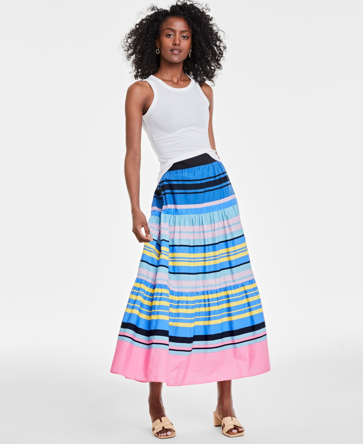 On 34th Women s Cotton Multi Stripe Tiered Maxi Skirt Created for Macy s Regatta Combo Smart Closet
