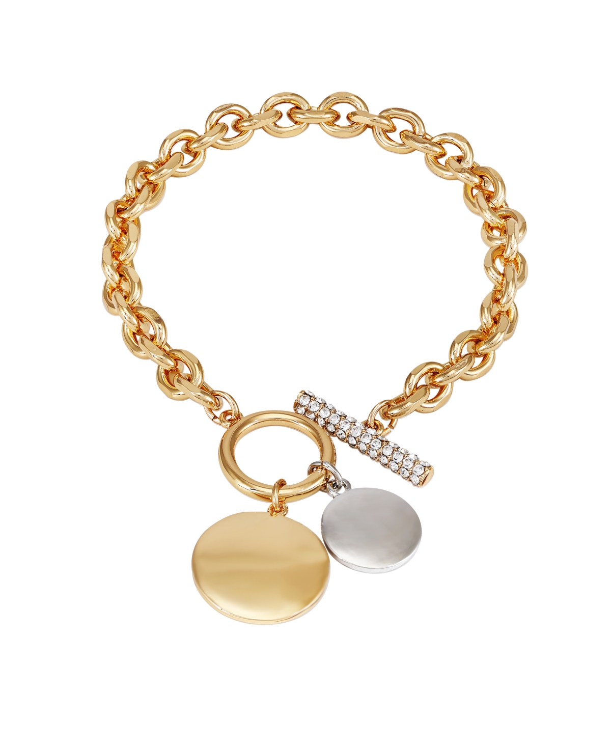 Gold-Tone Coin Pendant Toggle Line Bracelet - Gold