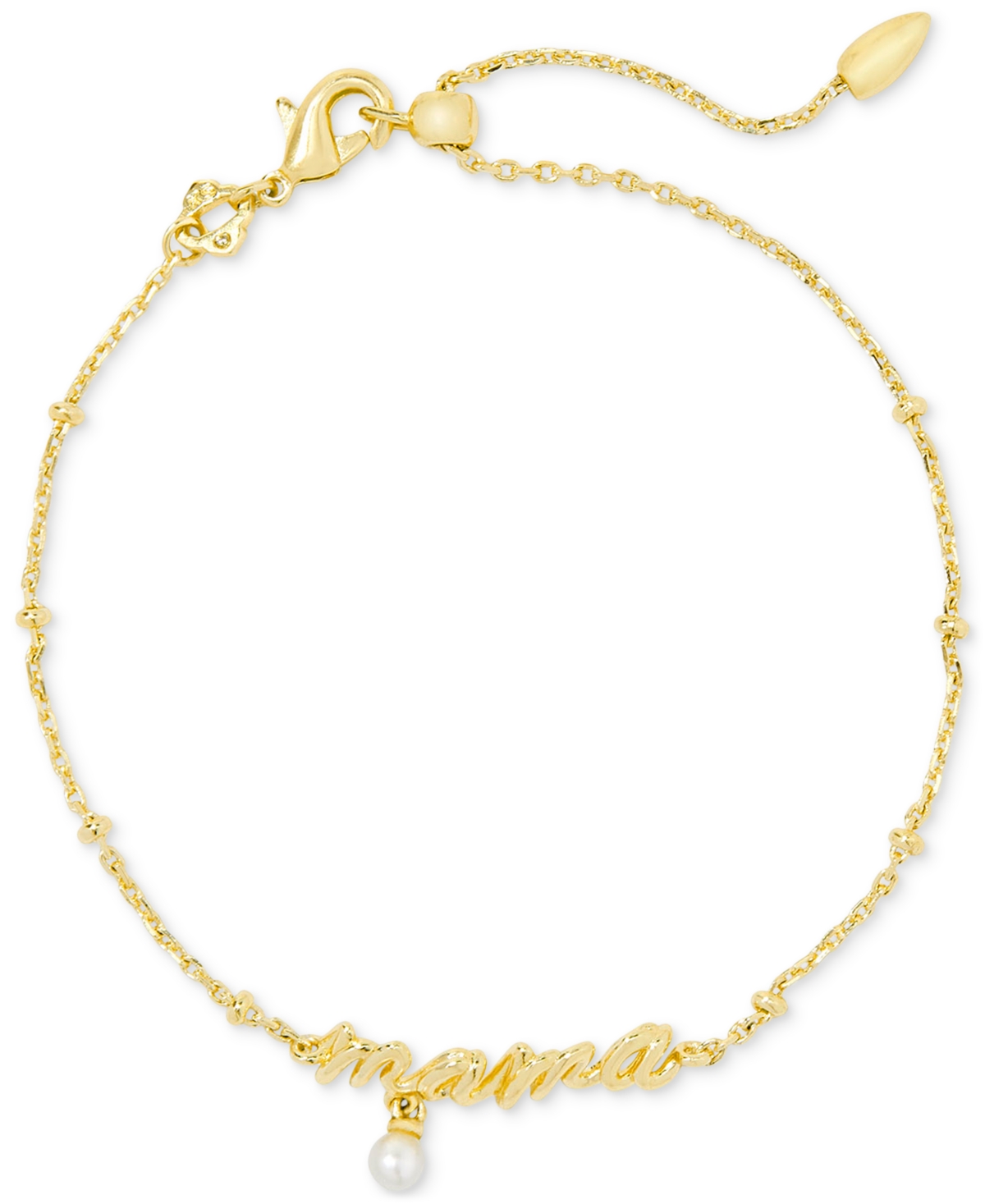 Shop Kendra Scott 14k Gold-plated Cultured Freshwater Pearl Mama Script Slider Bracelet In Gold White