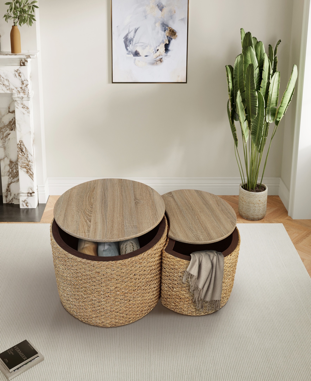 Gallerie Decor Saxony Nesting Coffee Table With Storage In Natural Finish