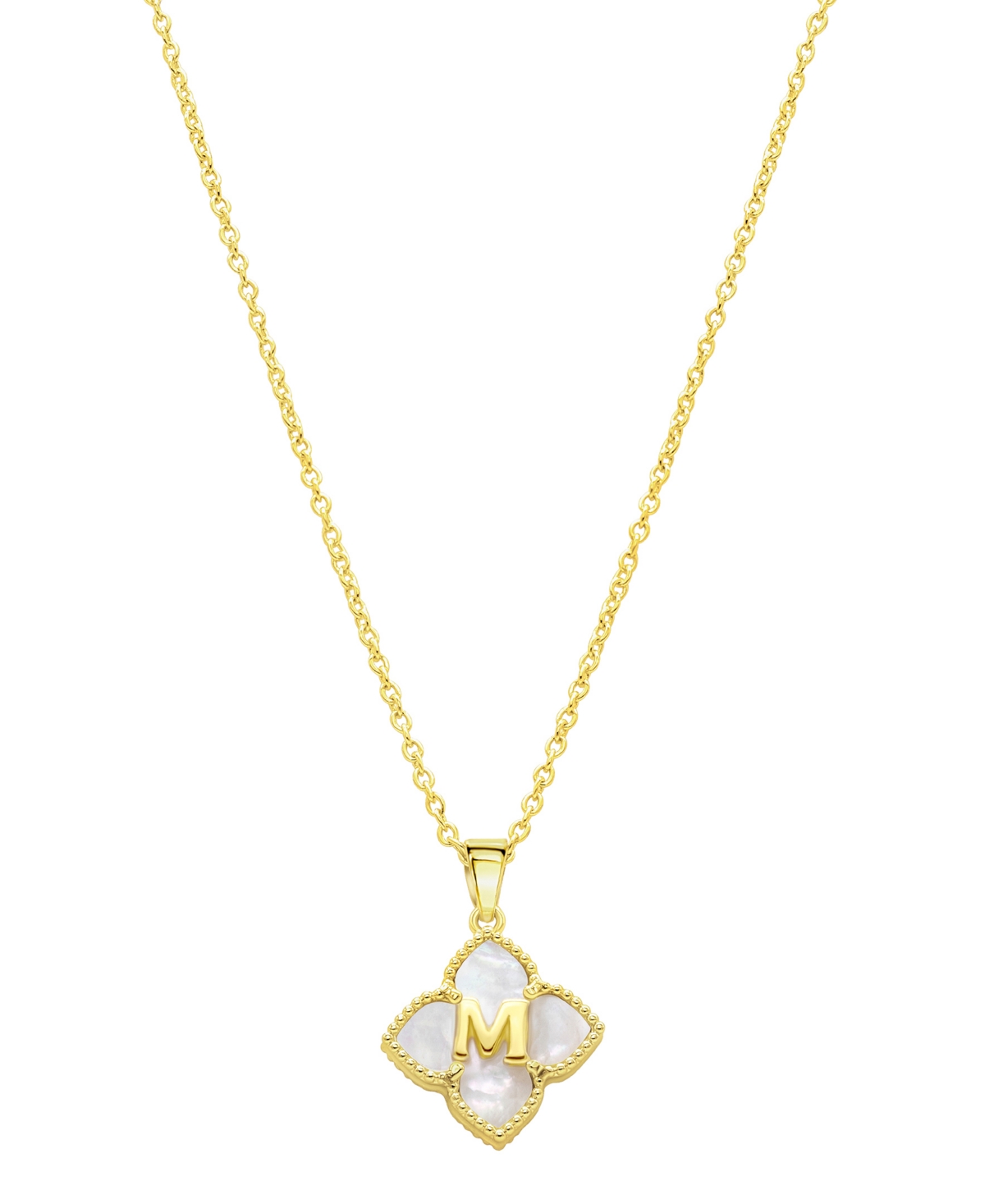 Adornia 14k Gold-plated White Mother-of-pearl Initial Floral Necklace In White- M