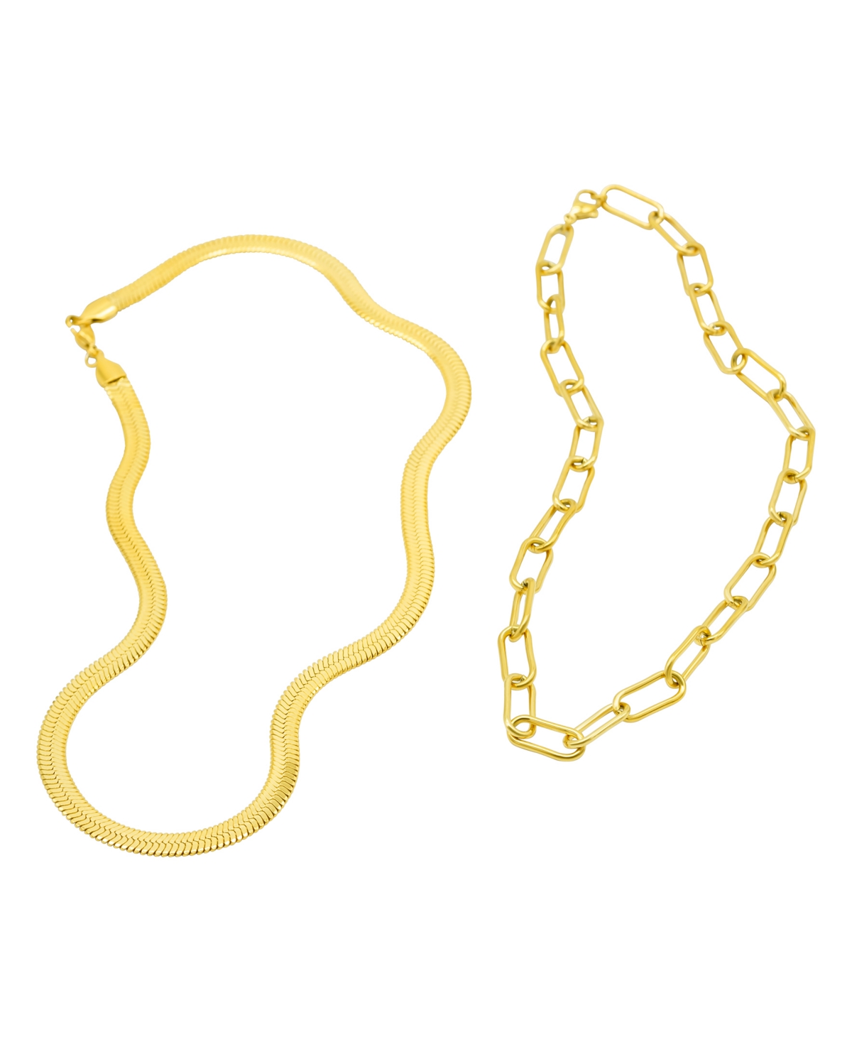 Shop Adornia Tarnish Resistant 14k Gold-plated Set Of Herringbone And Paper Clip Necklaces
