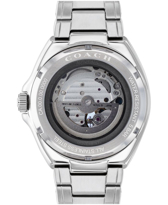 COACH Men's Automatic Jackson Silver-Tone Stainless Steel Watch 45mm ...