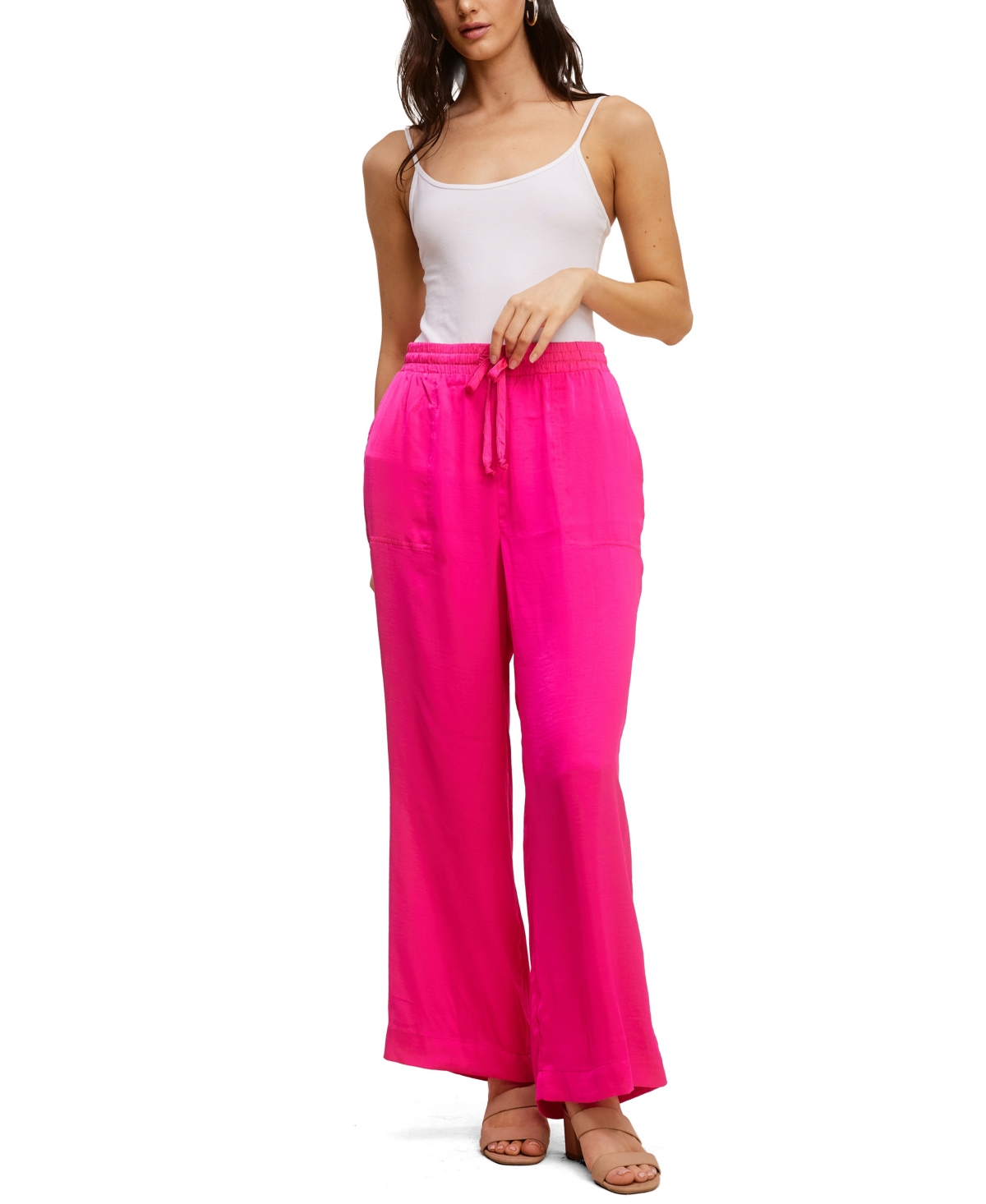 Solid Washer Drawstring Pants - Vibrant Pink