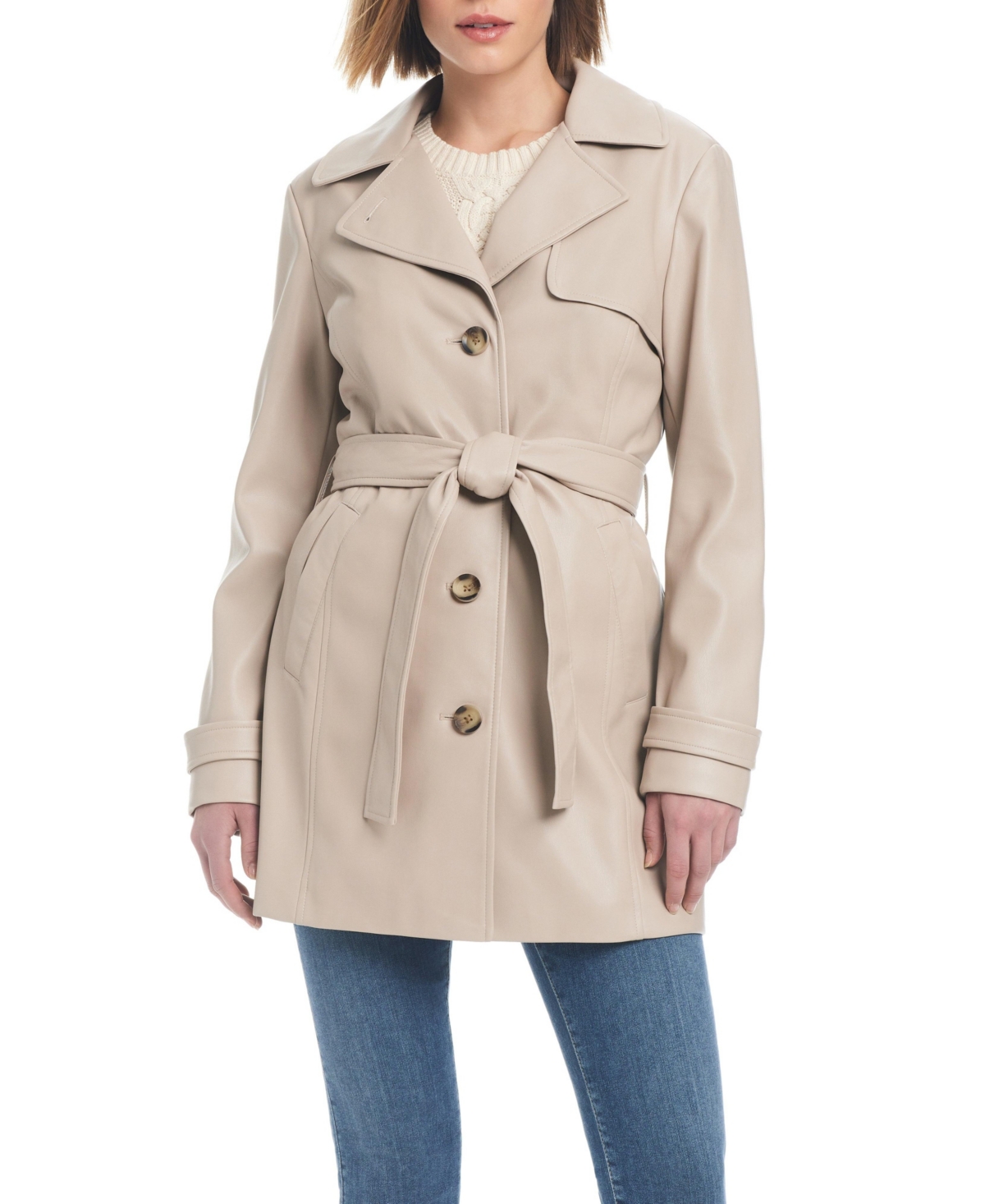 Sanctuary Women's Faux Leather Single-Breasted Fitted Trench Coat