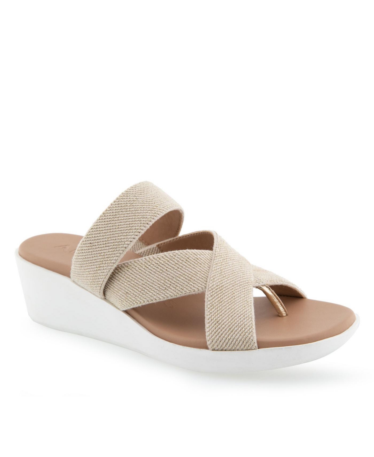 Shop Aerosoles Women's Ilona Wedge Sandals In Soft Gold Elastic