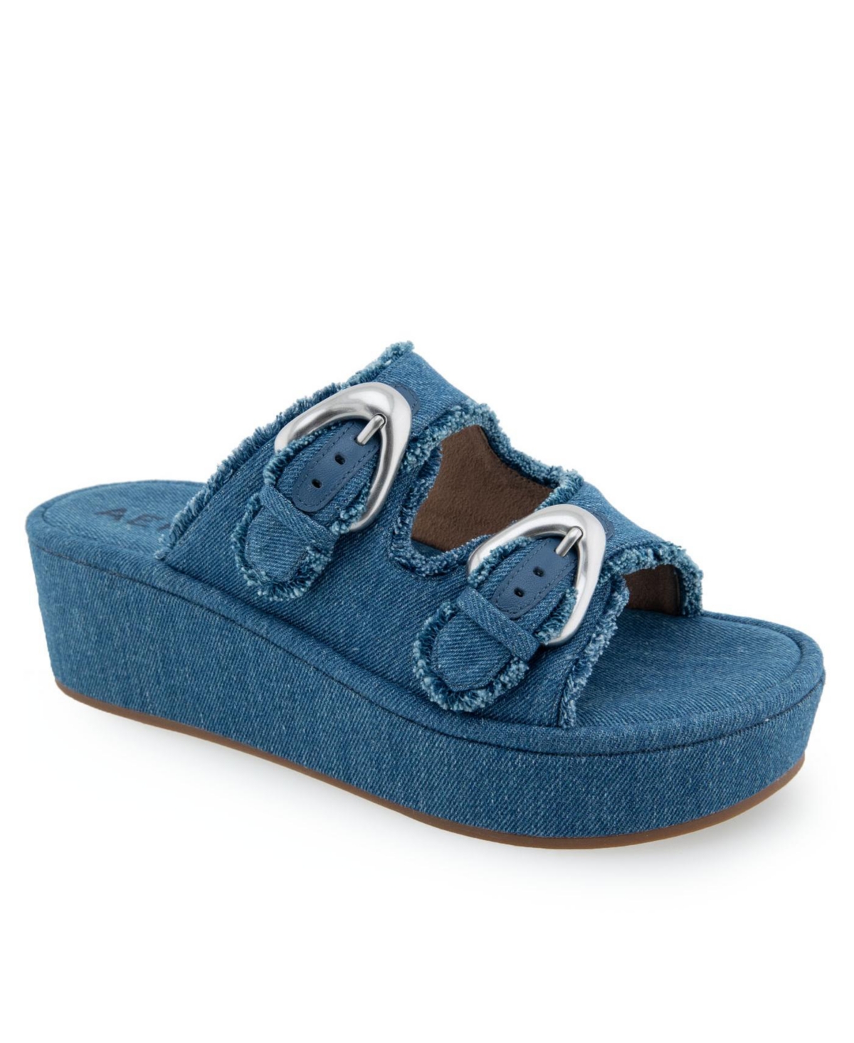 Shop Aerosoles Women's Darcy Wedge Sandals In Medium Blue Denim