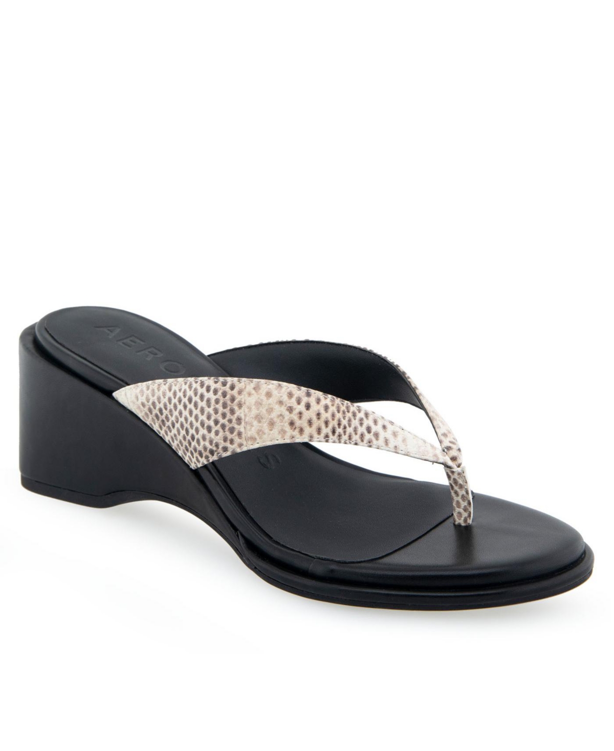 Shop Aerosoles Women's Nero Wedge Flip Flop Sandals In Roccia Snake Print Leather