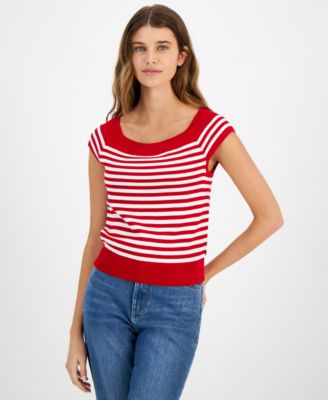 Tommy Hilfiger - Women's Striped Cap-Sleeve Sweater