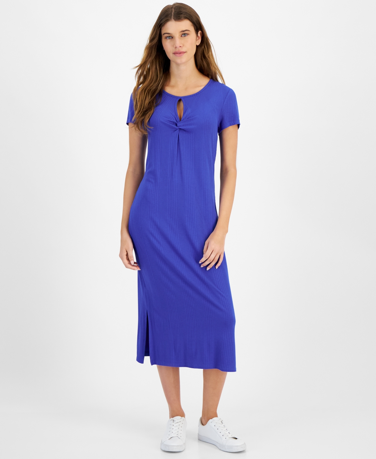 Shop Tommy Hilfiger Women's Twist-front Ribbed Knit Midi Dress In Provence