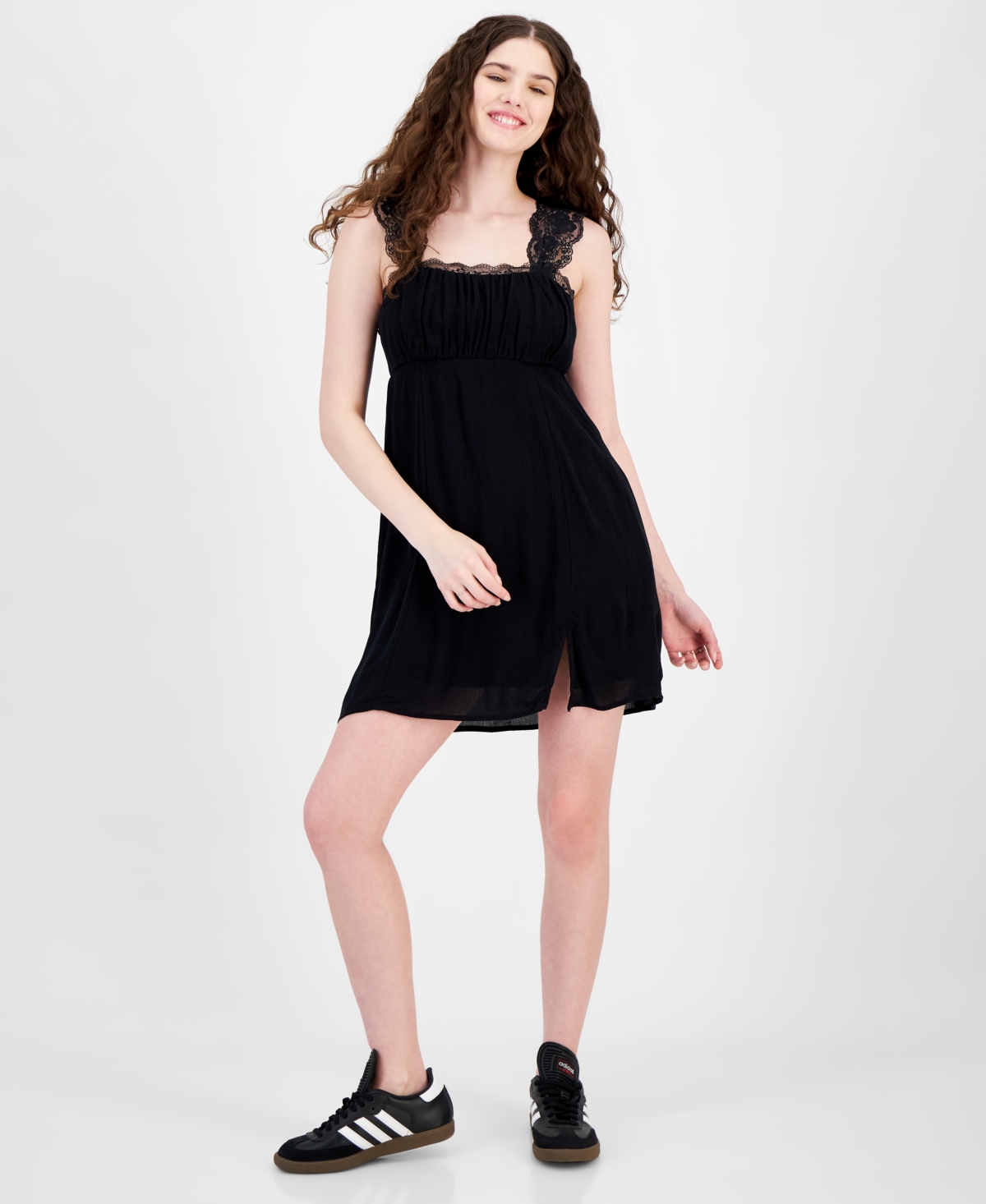 Juniors' Lace Trim Mini Dress - Black