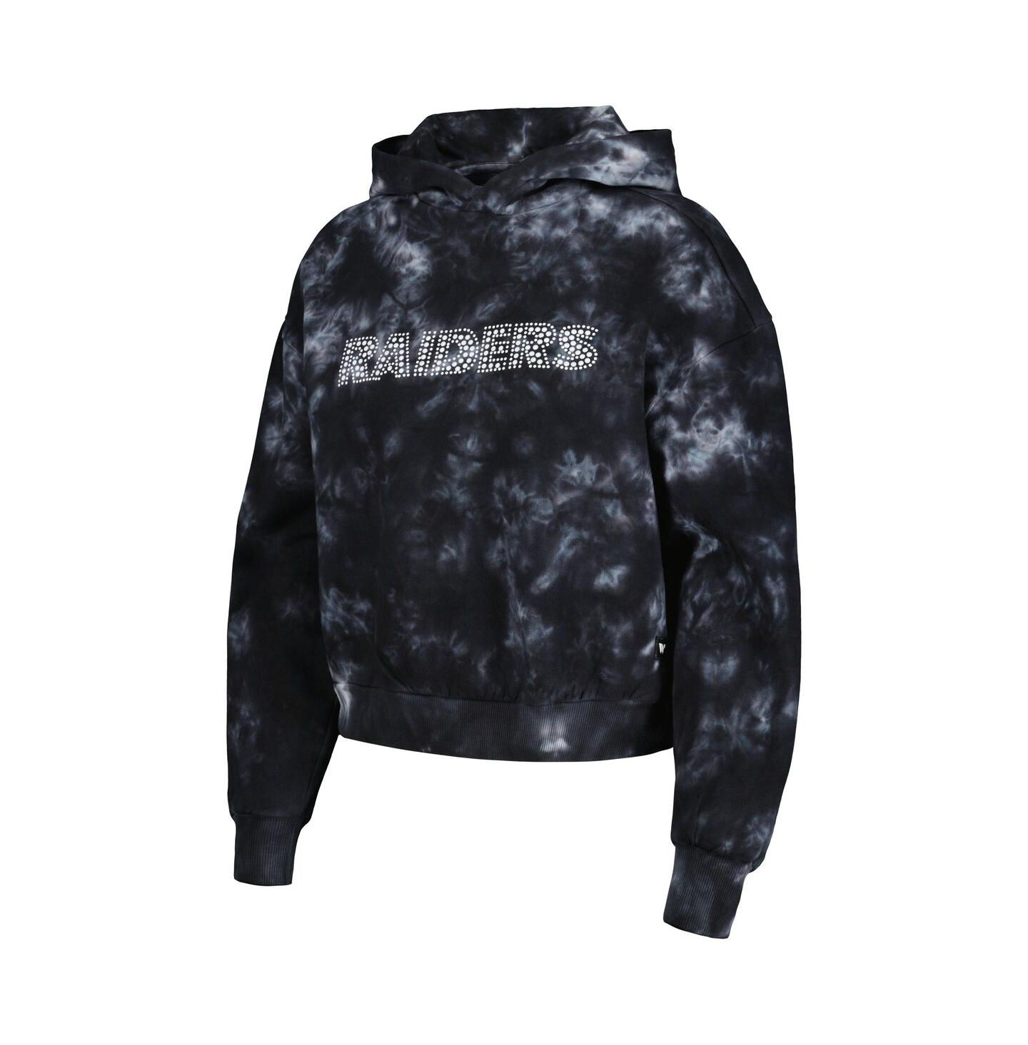 Женское худи The Wild Collective Black Las Vegas Raiders Tie-Dye Cropped Pullover — фото 2