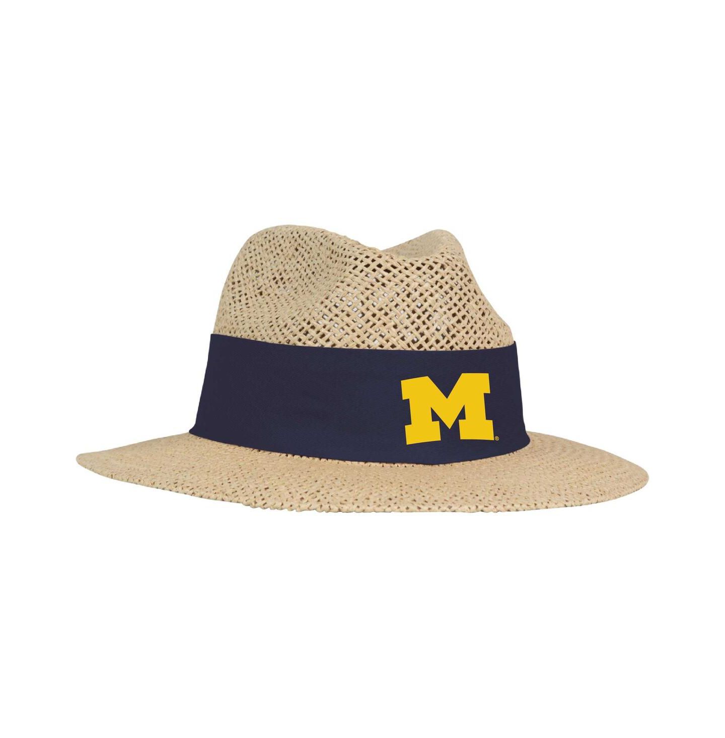 Мужской головной убор Ahead Tan Michigan Wolverines Wellington Gambler Straw Hat — фото 1