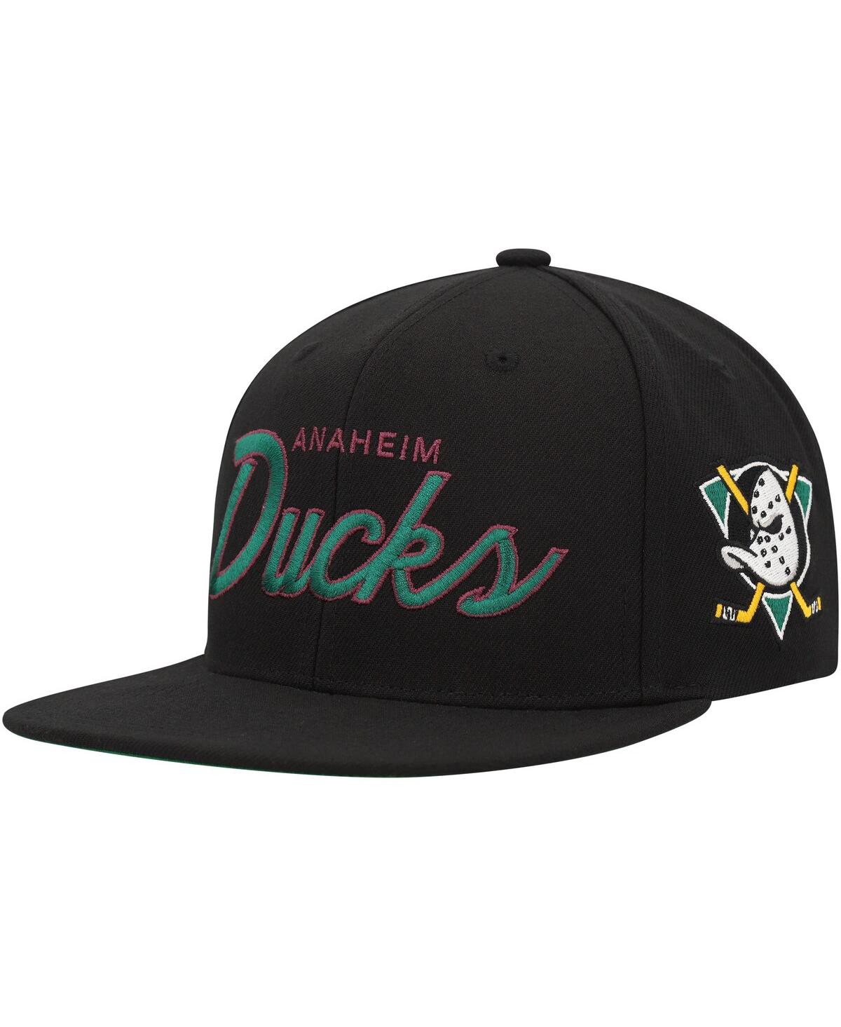 Men's Mitchell & Ness Black Anaheim Ducks Core Team Script 2.0 Snapback Hat - Black