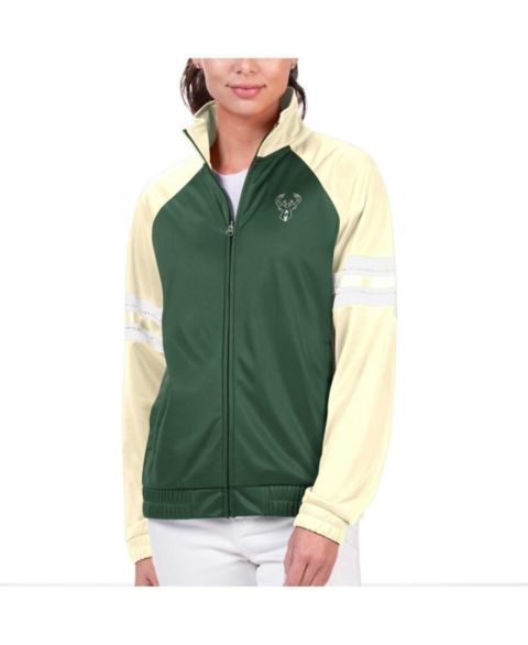 Женские куртки G-III 4Her by Carl Banks Women's Hunter Green Milwaukee Bucks Main Player Raglan Rhinestone Full-Zip Track Jacket