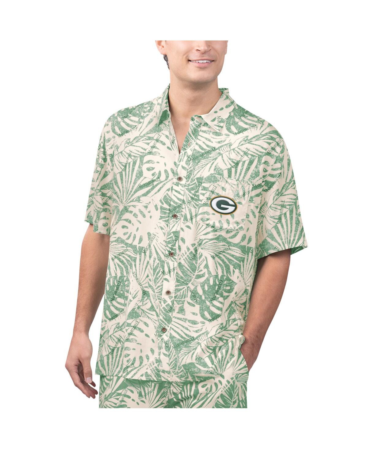 Men's Margaritaville Tan Green Bay Packers Sand Washed Monstera Print Party Button-Up Shirt - Tan