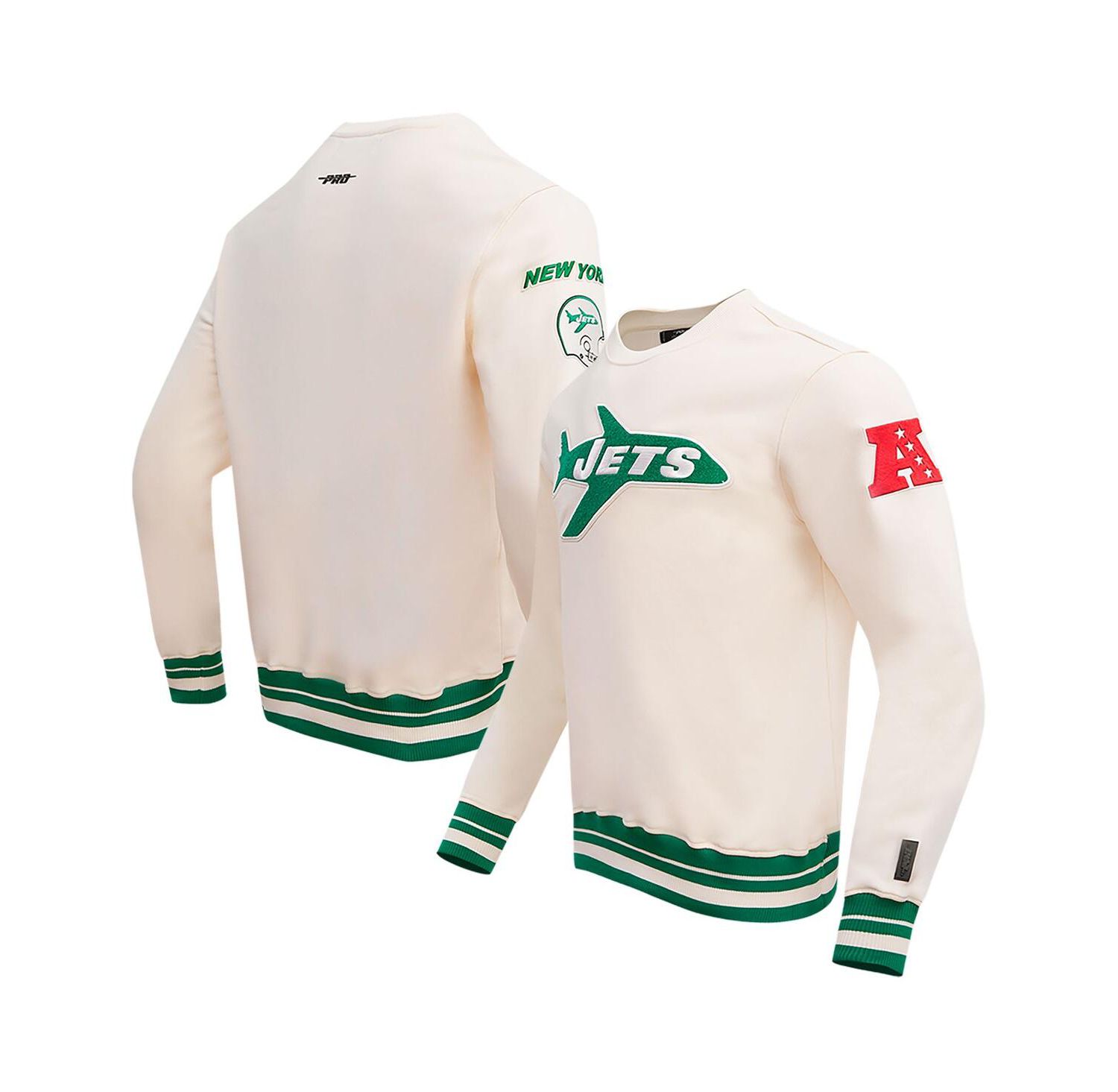 Men's Cream New York Jets Retro Classics Fleece Pullover Sweatshirt
