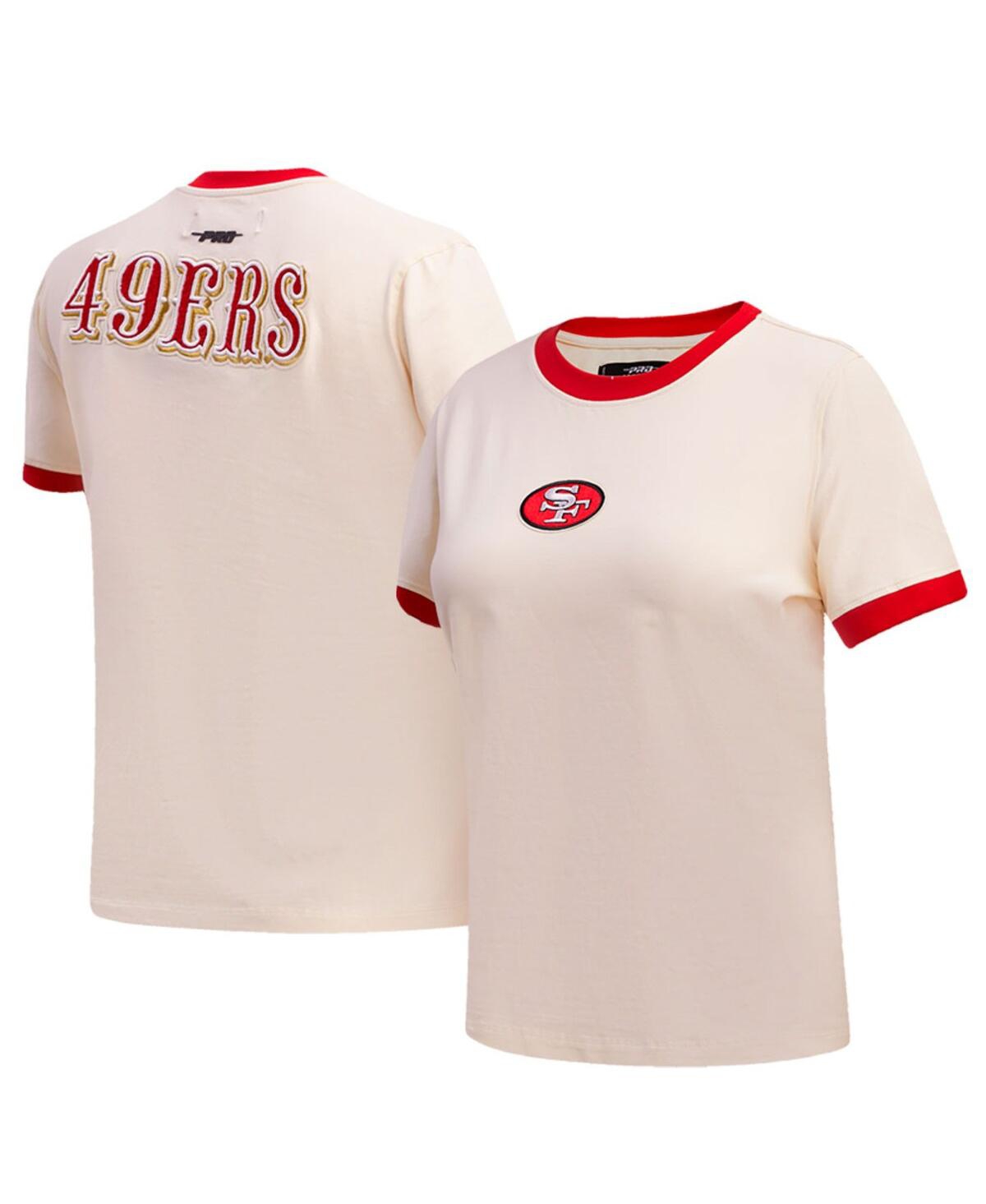 Women's Pro Standard Cream Distressed San Francisco 49ers Retro Classic Ringer T-shirt - Cream