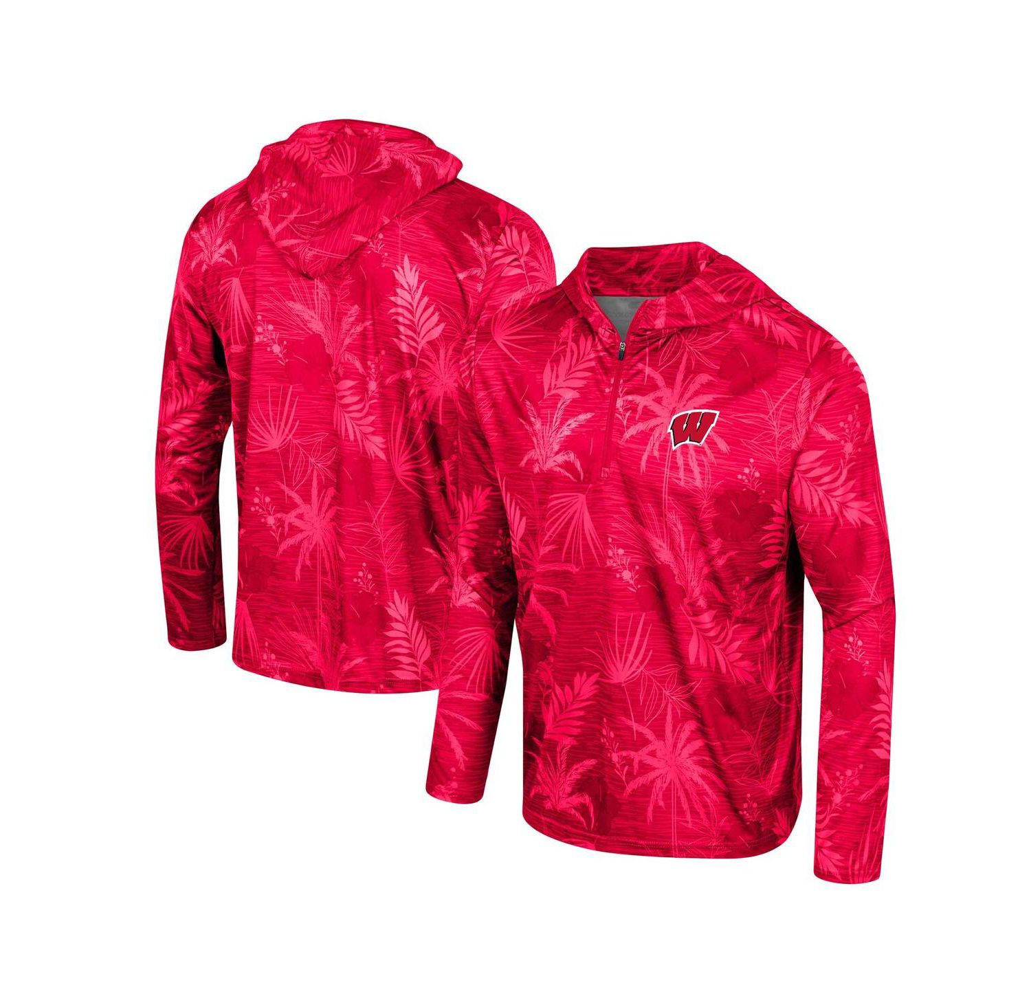 Men's Red Wisconsin Badgers Palms Printed Lightweight Quarter-Zip Hooded Top