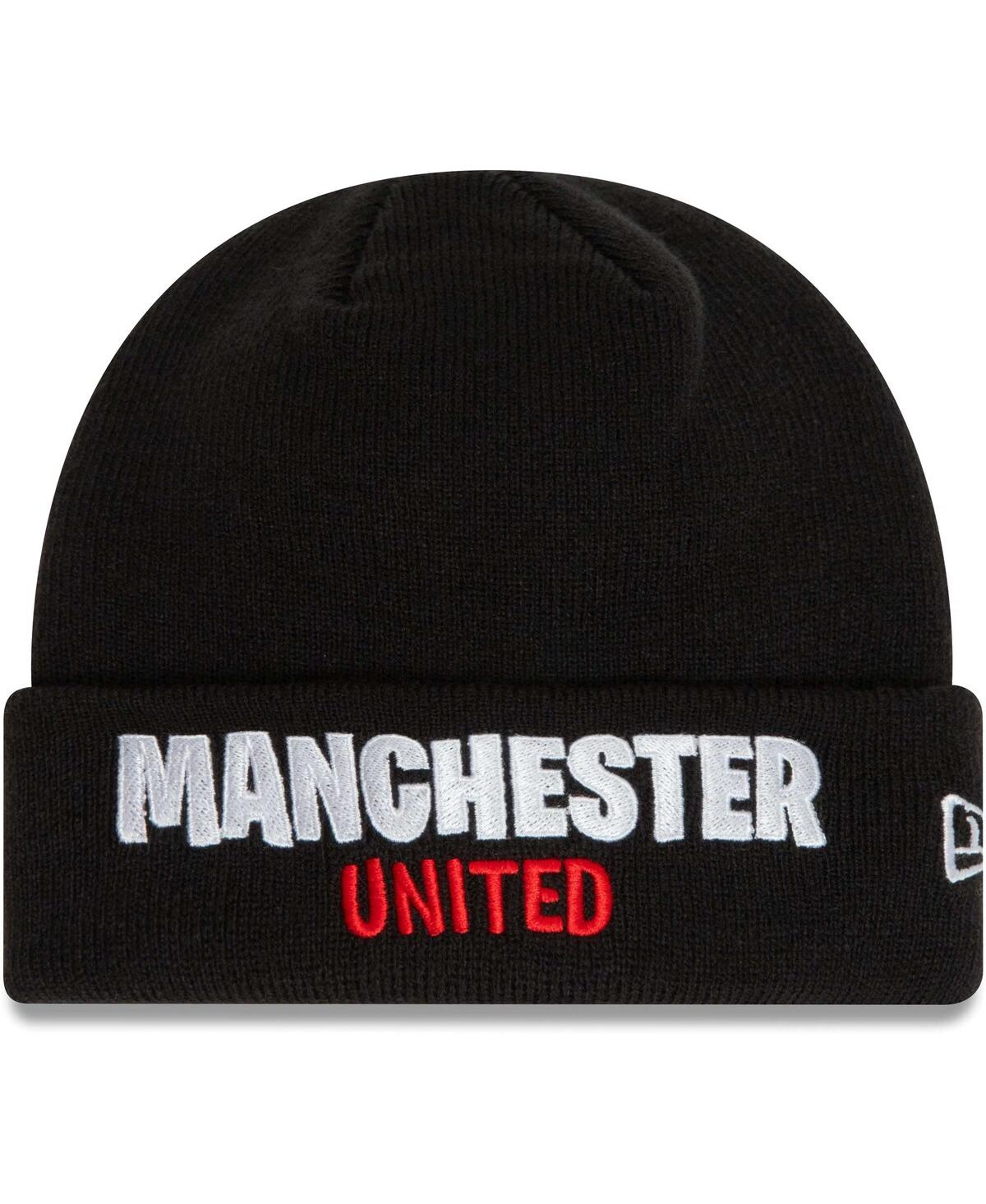 New Era Kids' Youth Boys And Girls  Black Manchester United Wordmark Cuffed Knit Hat