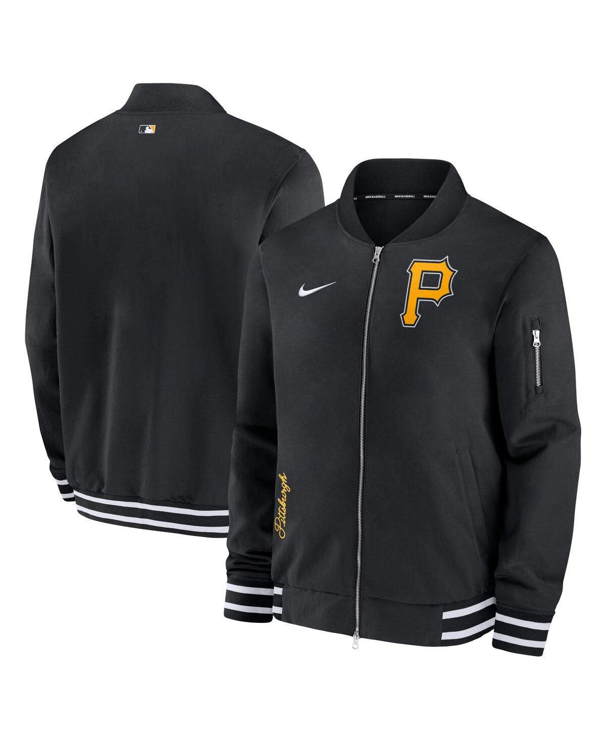 Men's Nike Black Pittsburgh Pirates Authentic Collection Full-Zip Bomber Jacket - Black