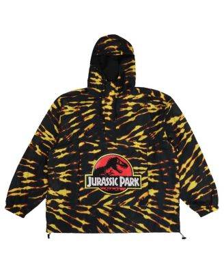 Men's Black Jurassic Park Raptor Tie-Dye Hoodie Half-Zip Anorak Jacket