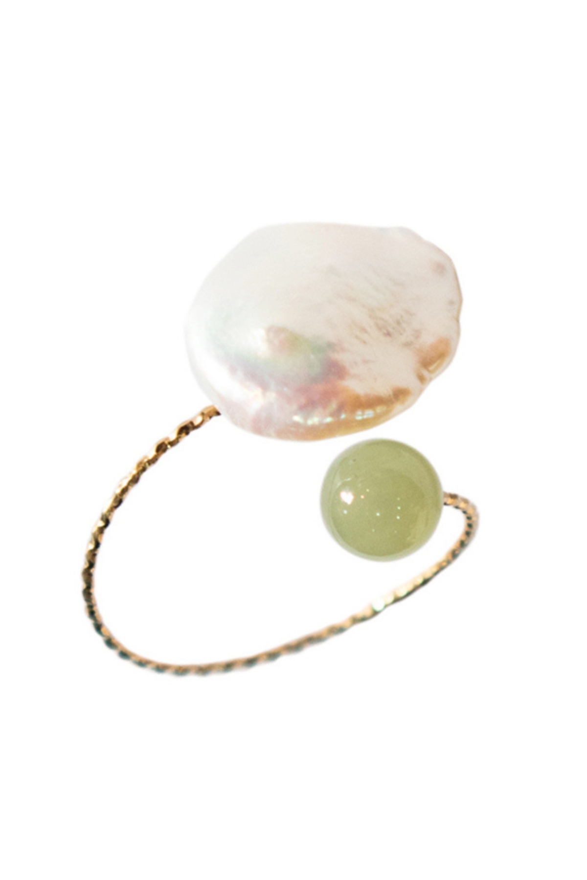 Monet &#x2014; Jade & baroque pearl adjustable ring - Green