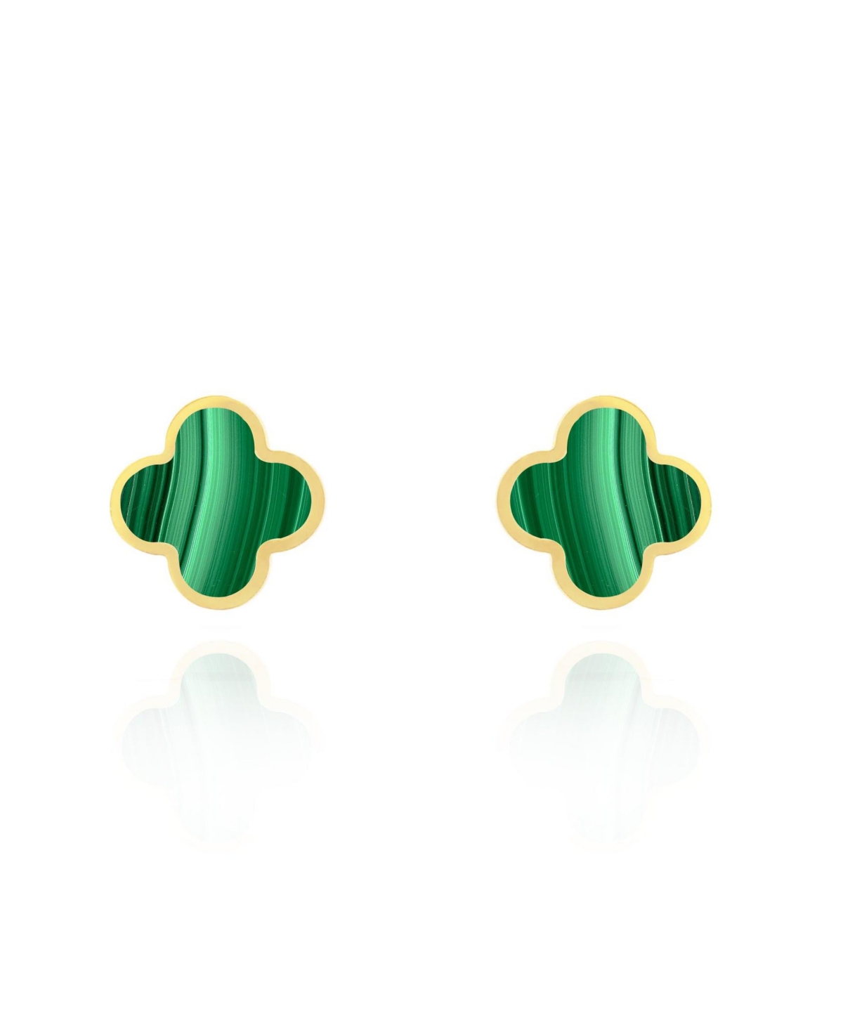 Large Malachite Clover Stud Earrings - Green