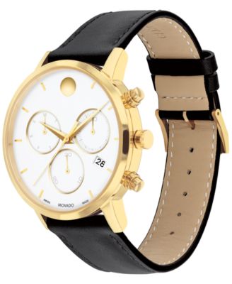 Men's Swiss Chronograph Museum Classic Black Leather Strap Watch 42mm