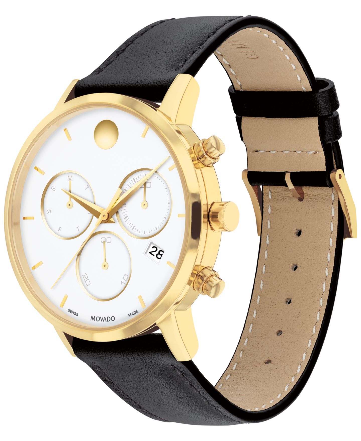 Мужские часы Movado Swiss Chronograph Museum Classic Black Leather Strap Watch 42mm — фото 2