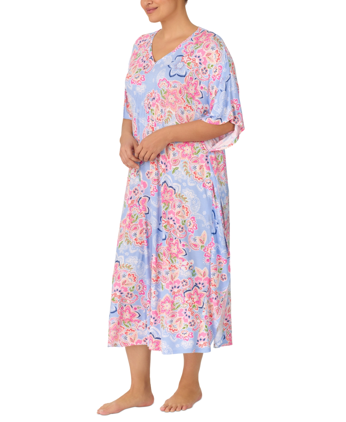 Ellen Tracy Plus Size Paisley V-Neck Caftan Nightgown