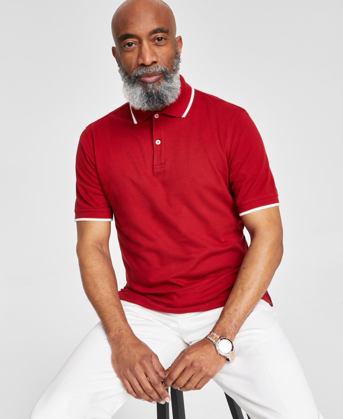 Club Room Men s Regular Fit Tipped Performance Polo Shirt Created for Macy s Red Dahlia Smart Closet