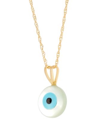 Mother-of-Pearl & Enamel Evil Eye 18" Pendant Necklace in 10k Gold