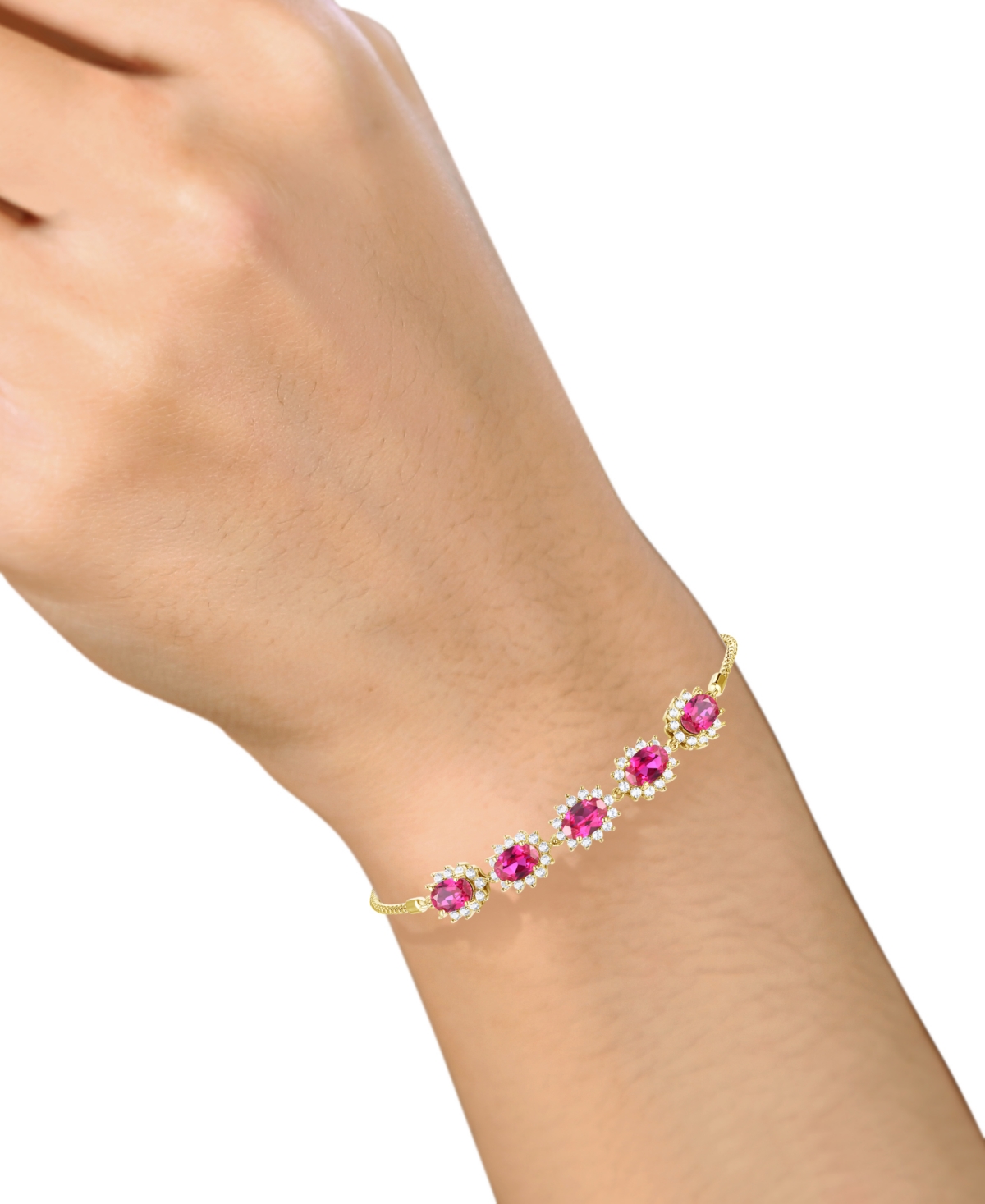 MACY'S AMETHYST (2 CT. T.W.) & LAB-GROWN WHITE SAPPHIRE (3/4 CT. T.W.) HALO FIVE STONE BOLO BRACELET IN STE 