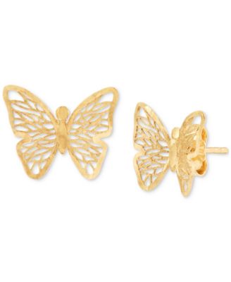 Filigree Openwork Butterfly Stud Earrings in 10k Gold