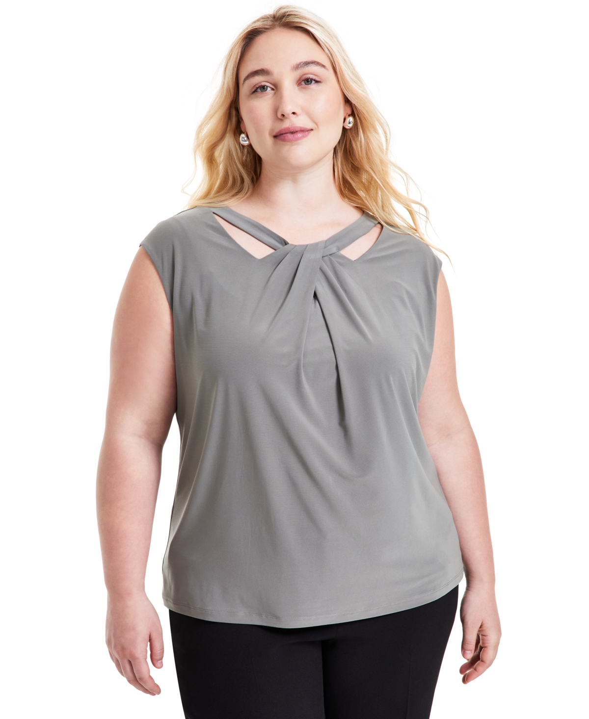 Kasper Plus Size Twist-Neck Sleeveless Blouse