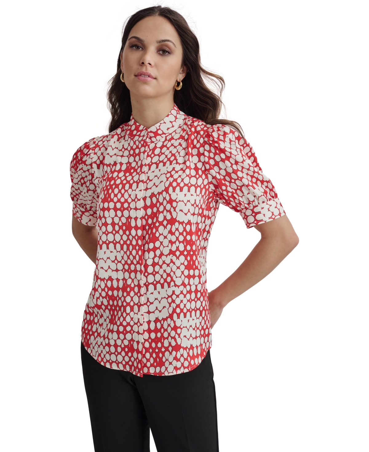 Women's Printed Short Sleeve Blouse - Flame Multi
