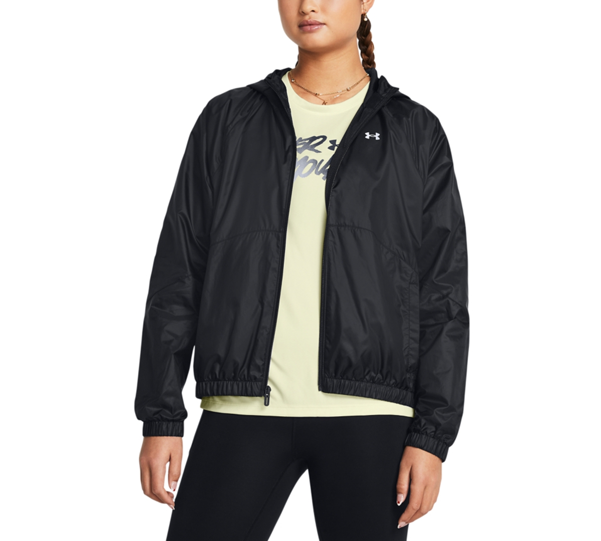 Women's Sport Windbreaker Hooded Jacket - Black / / White