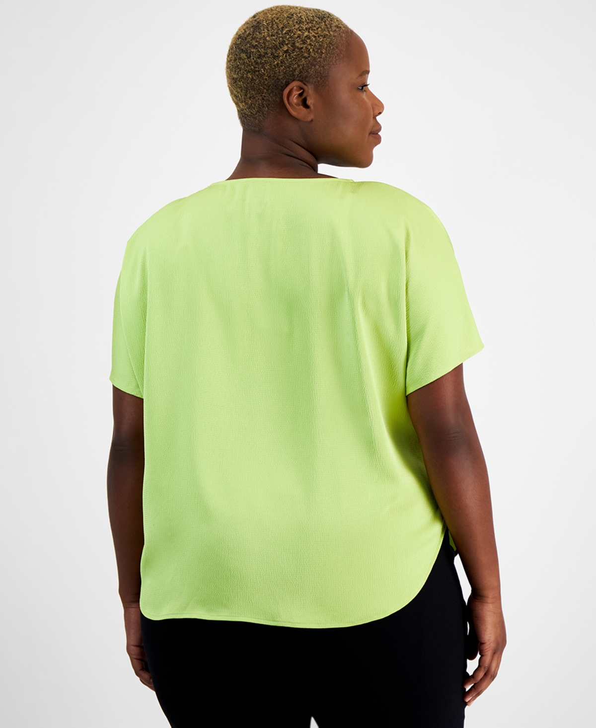 Anne Klein Plus Size Boat-Neck Short-Sleeve Blouse, Created for Macy's