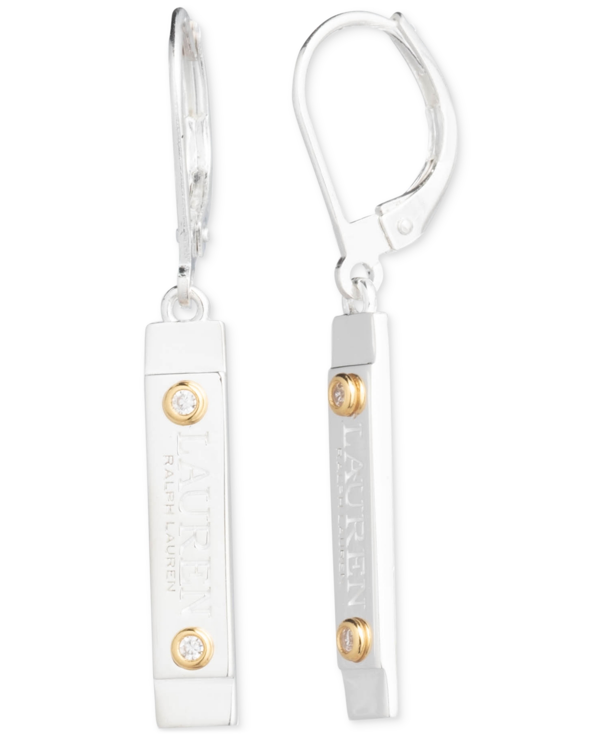 Lauren Ralph Lauren Sterling Silver & 18k Gold-Plated Vermeil Pave Logo Drop Earrings - Crystal Wh