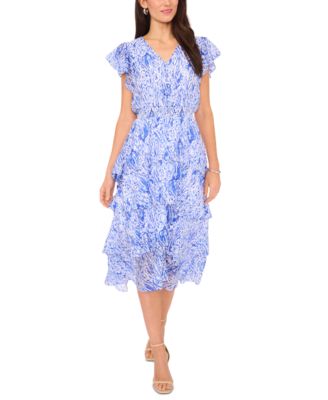 Vince Camuto - Women's Printed Flutter-Sleeve Tiered Dress