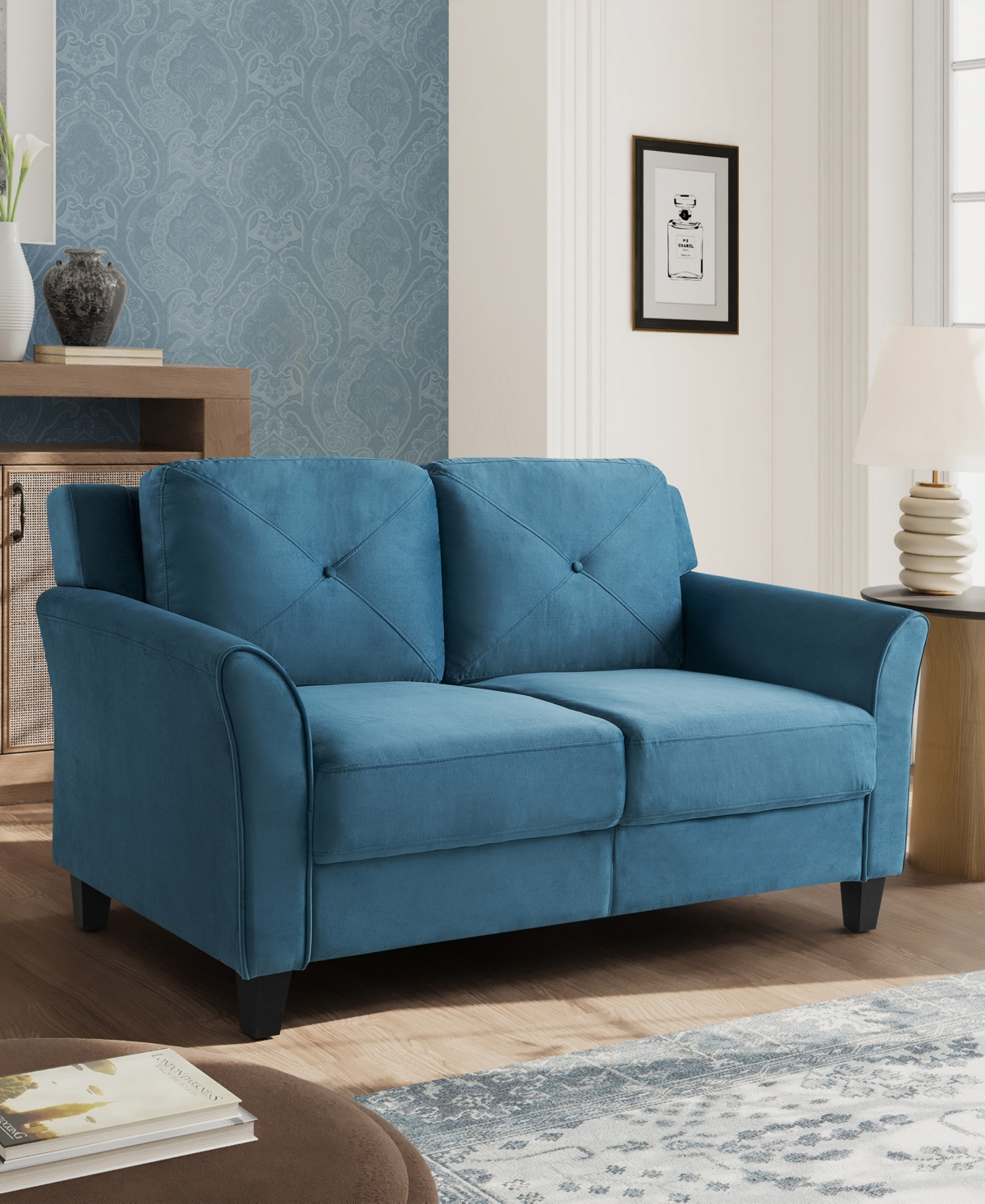 Shop Lifestyle Solutions 56.3" W Polyester Harvard Loveseat With Curved Arms In Blue