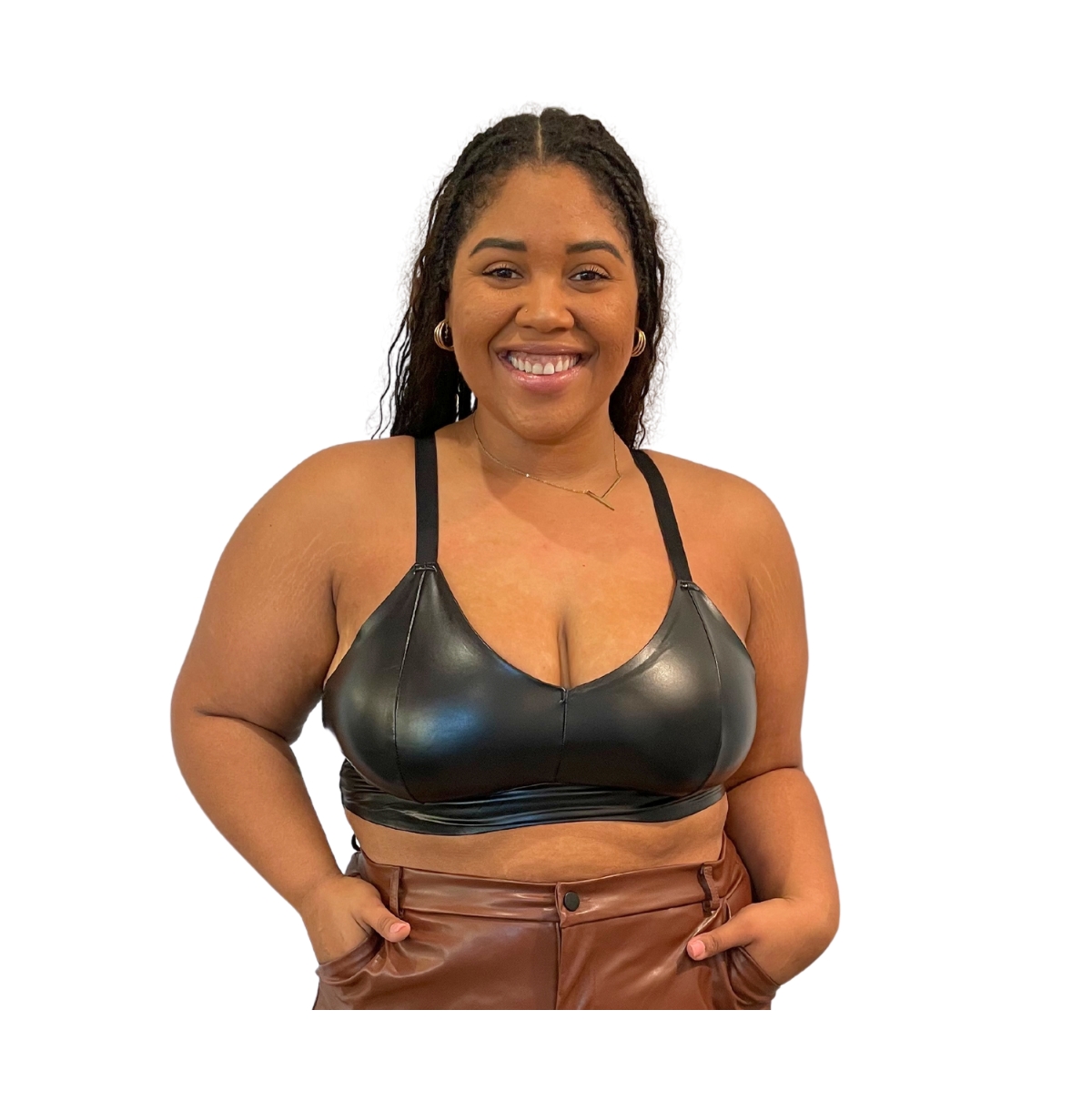 Nude Shade Wireless Full Coverage Leather Bralette - Caramel