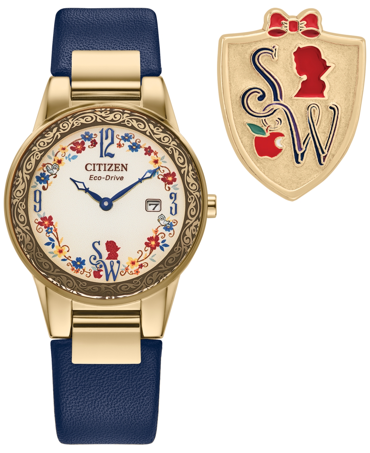Citizen Eco-Drive Women's Disney Snow White Blue Leather Strap Watch 30mm Gift Set