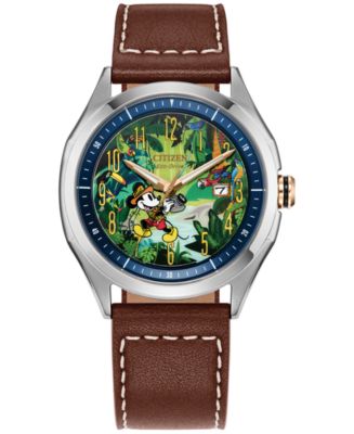 Citizen Eco-Drive Men's Disney Mickey Mouse Explorer Brown Leather